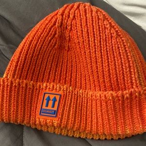 Orange mens off white hat one size fit all worn good condition